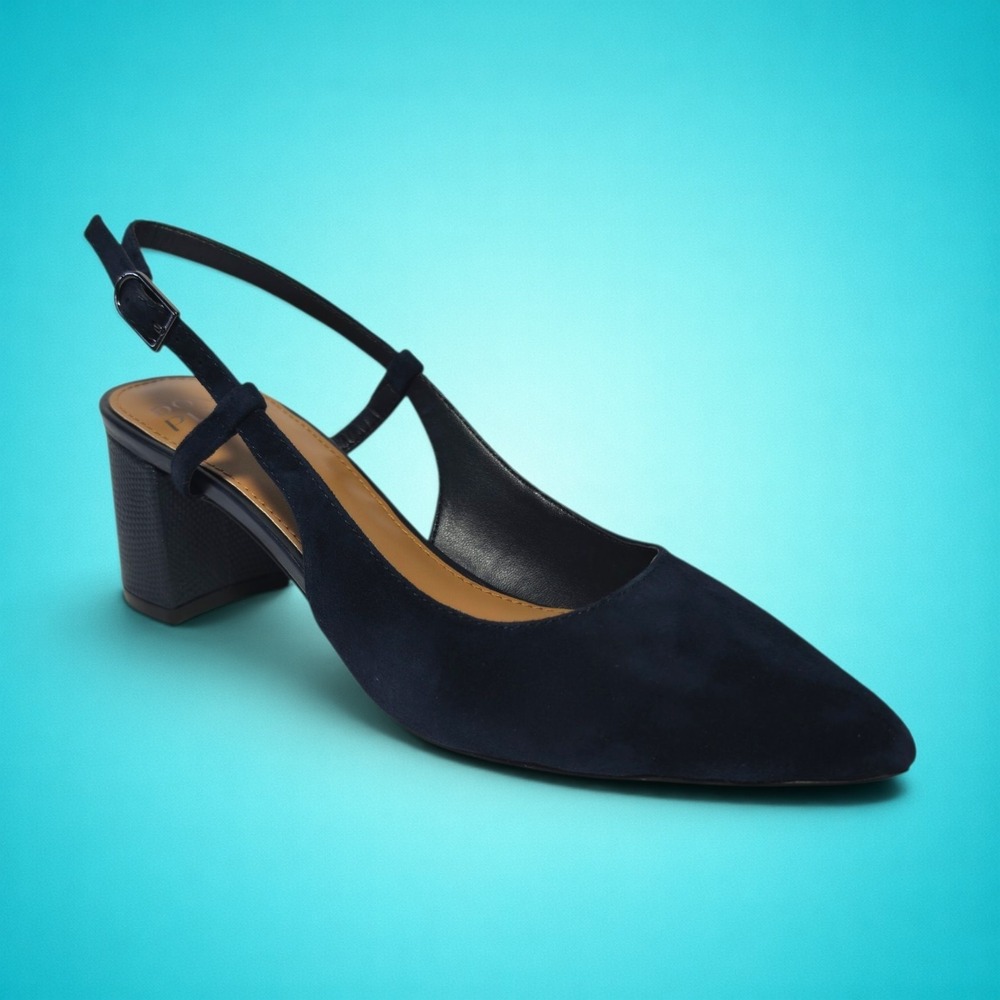 New Women's Donald Pliner Shanie Navy Suede Slingback Heels, Size 5.